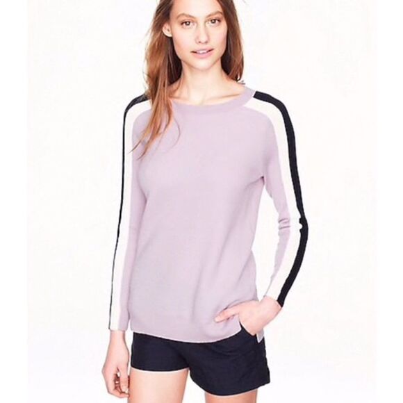 J. CREW Lilac Merino Wool Striped Sleeve Crewneck Sweater Women's Size S - Picture 2 of 8